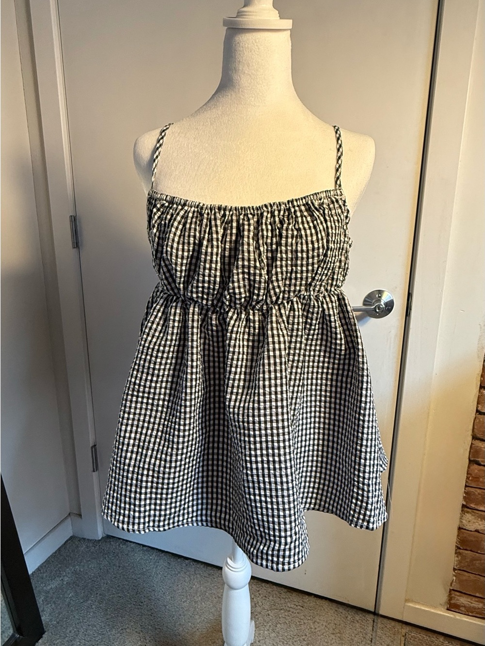 Black & White Gingham Spaghetti-Strap Kids Dress
